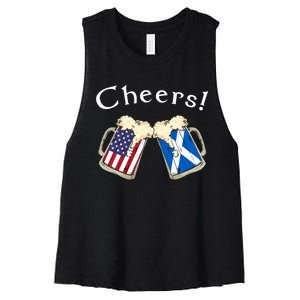 American Scottish Patriot US Flag Beer Drinks Scotland Grown Women's Racerback Cropped Tank