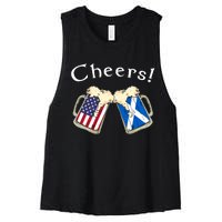 American Scottish Patriot US Flag Beer Drinks Scotland Grown Women's Racerback Cropped Tank