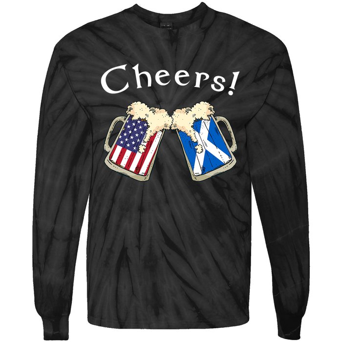 American Scottish Patriot US Flag Beer Drinks Scotland Grown Tie-Dye Long Sleeve Shirt