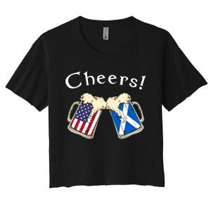 American Scottish Patriot US Flag Beer Drinks Scotland Grown Women's Crop Top Tee