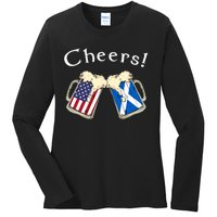 American Scottish Patriot US Flag Beer Drinks Scotland Grown Ladies Long Sleeve Shirt