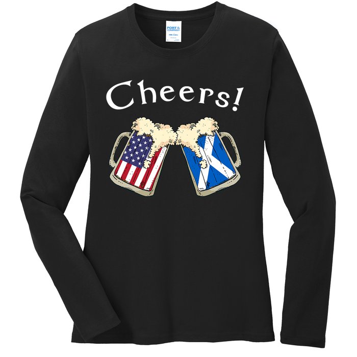 American Scottish Patriot US Flag Beer Drinks Scotland Grown Ladies Long Sleeve Shirt