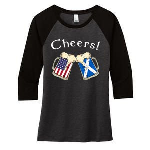 American Scottish Patriot US Flag Beer Drinks Scotland Grown Women's Tri-Blend 3/4-Sleeve Raglan Shirt