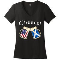 American Scottish Patriot US Flag Beer Drinks Scotland Grown Women's V-Neck T-Shirt