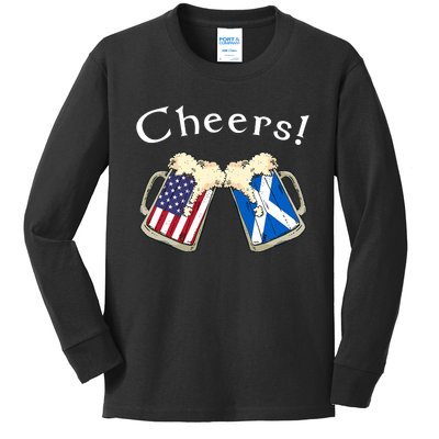 American Scottish Patriot US Flag Beer Drinks Scotland Grown Kids Long Sleeve Shirt