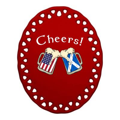 American Scottish Patriot US Flag Beer Drinks Scotland Grown Ceramic Oval Ornament