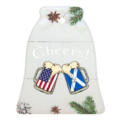 American Scottish Patriot US Flag Beer Drinks Scotland Grown Ceramic Bell Ornament