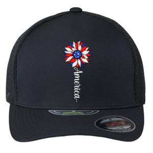 America Sunflower Patriotic 4th Of July Independence Day Gift Flexfit Unipanel Trucker Cap