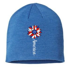 America Sunflower Patriotic 4th Of July Independence Day Gift Sustainable Beanie