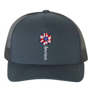 America Sunflower Patriotic 4th Of July Independence Day Gift Yupoong Adult 5-Panel Trucker Hat