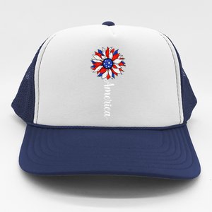 America Sunflower Patriotic 4th Of July Independence Day Gift Trucker Hat