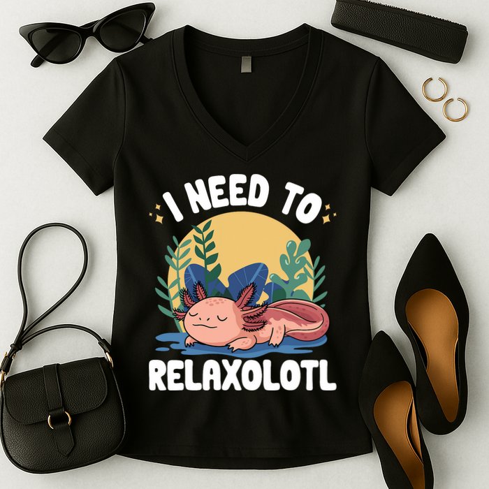 Axolotl Sleeping Pajamas I Need To Relaxalotl  Women's V-Neck T-Shirt