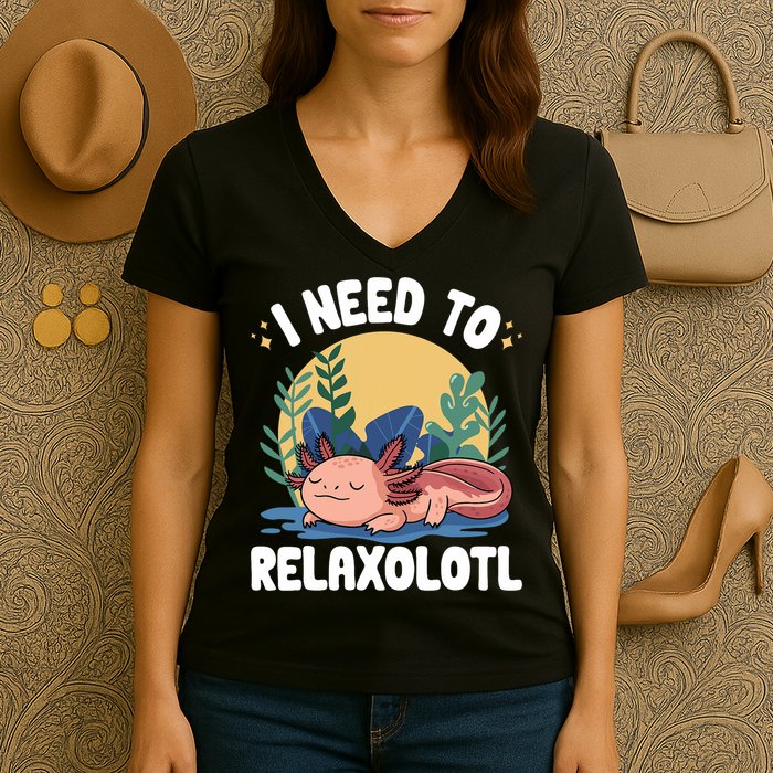 Axolotl Sleeping Pajamas I Need To Relaxalotl  Women's V-Neck T-Shirt