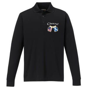 American Scottish Patriot US Flag Beer Drinks Scotland Grown Performance Long Sleeve Polo