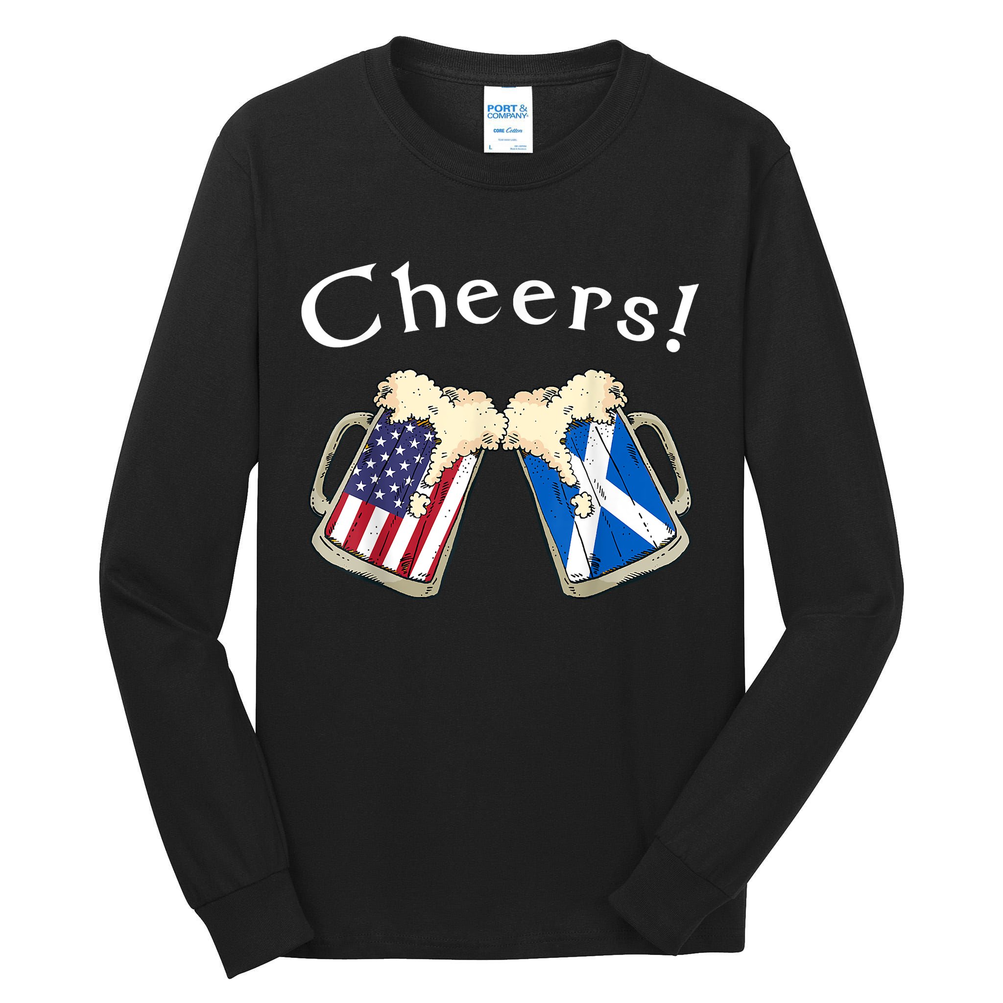 American Scottish Patriot US Flag Beer Drinks Scotland Grown Tall Long Sleeve T-Shirt