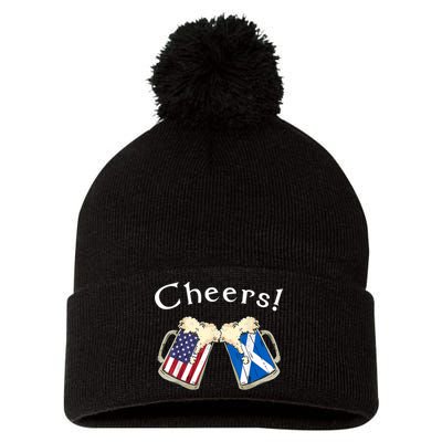 American Scottish Patriot US Flag Beer Drinks Scotland Grown Pom Pom 12in Knit Beanie