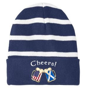 American Scottish Patriot US Flag Beer Drinks Scotland Grown Striped Beanie with Solid Band