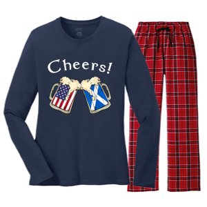 American Scottish Patriot US Flag Beer Drinks Scotland Grown Women's Long Sleeve Flannel Pajama Set 