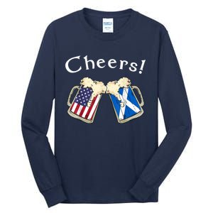 American Scottish Patriot US Flag Beer Drinks Scotland Grown Tall Long Sleeve T-Shirt