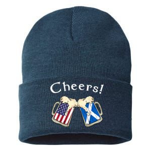 American Scottish Patriot US Flag Beer Drinks Scotland Grown Sustainable Knit Beanie