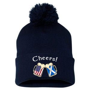 American Scottish Patriot US Flag Beer Drinks Scotland Grown Pom Pom 12in Knit Beanie