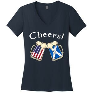 American Scottish Patriot US Flag Beer Drinks Scotland Grown Women's V-Neck T-Shirt