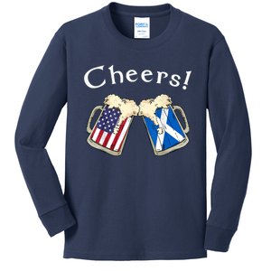 American Scottish Patriot US Flag Beer Drinks Scotland Grown Kids Long Sleeve Shirt