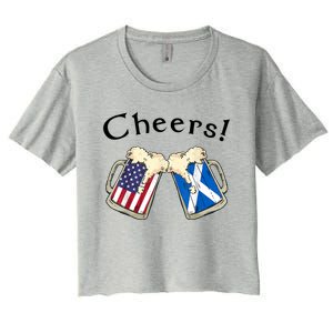 American Scottish Patriot US Flag Beer Drinks Scotland Grown Women's Crop Top Tee