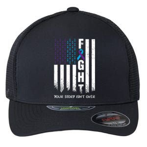 Awareness Suicide Prevention Ribbon Fight American Flag Great Gift Flexfit Unipanel Trucker Cap