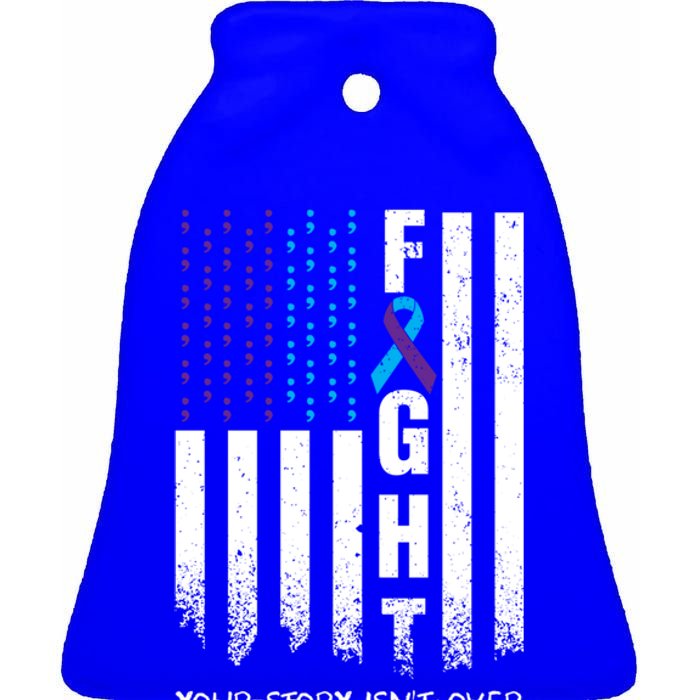 Awareness Suicide Prevention Ribbon Fight American Flag Great Gift Ceramic Bell Ornament