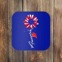 America Sunflower Patriotic Graphic 4th Of July Gift Coaster