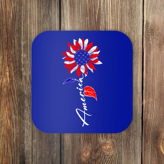 America Sunflower Patriotic Graphic 4th Of July Gift Coaster