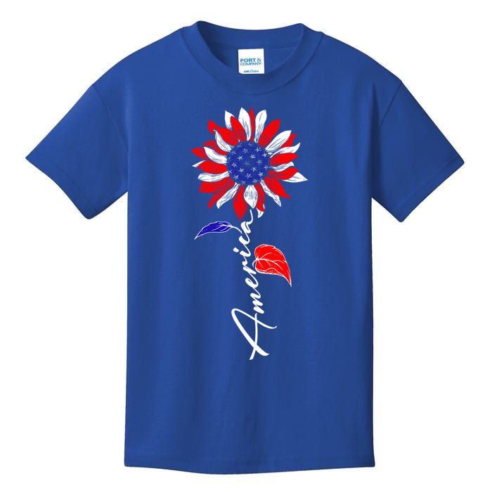 America Sunflower Patriotic Graphic 4th Of July Gift Kids T-Shirt