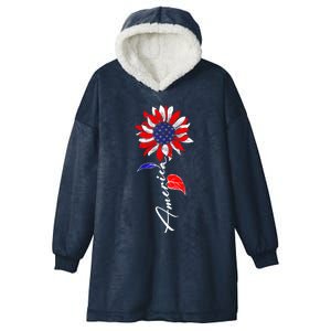 America Sunflower Patriotic Graphic 4th Of July Gift Hooded Wearable Blanket