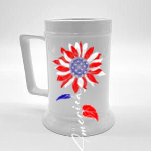 America Sunflower Patriotic Graphic 4th Of July Gift Beer Stein