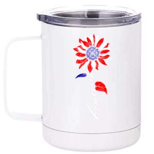 America Sunflower Patriotic Graphic 4th Of July Gift 12 oz Stainless Steel Tumbler Cup