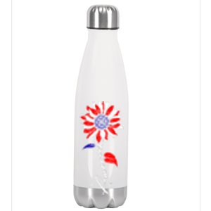 America Sunflower Patriotic Graphic 4th Of July Gift Stainless Steel Insulated Water Bottle