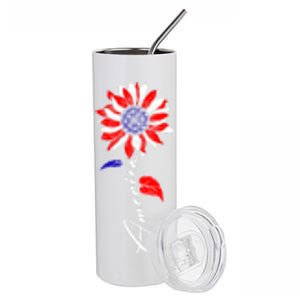 America Sunflower Patriotic Graphic 4th Of July Gift Stainless Steel Tumbler