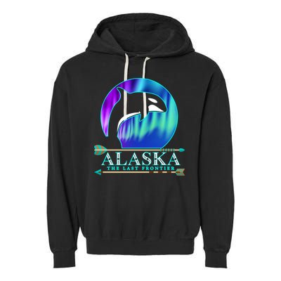 Alaska State Pride Alaska Northern Lights Alaskan Orca Whale Garment-Dyed Fleece Hoodie