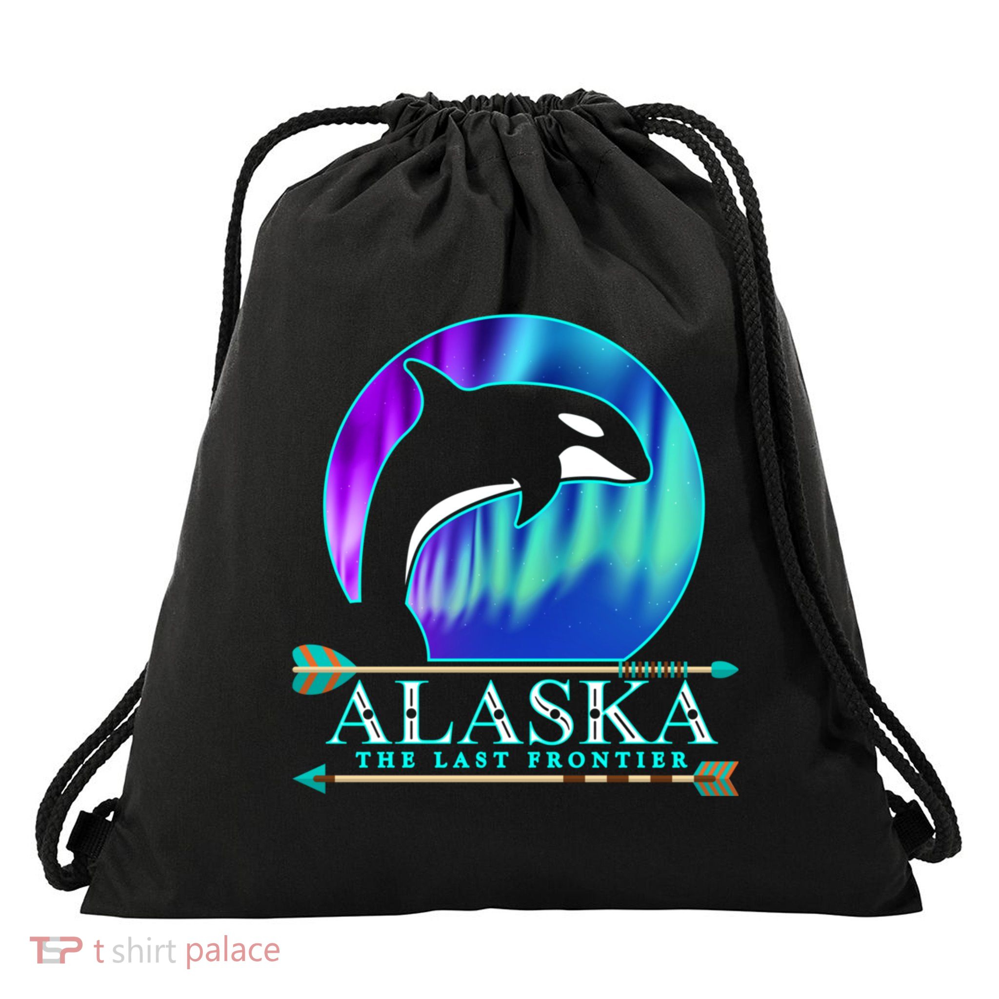 Alaska State Pride Alaska Northern Lights Alaskan Orca Whale Drawstring Bag