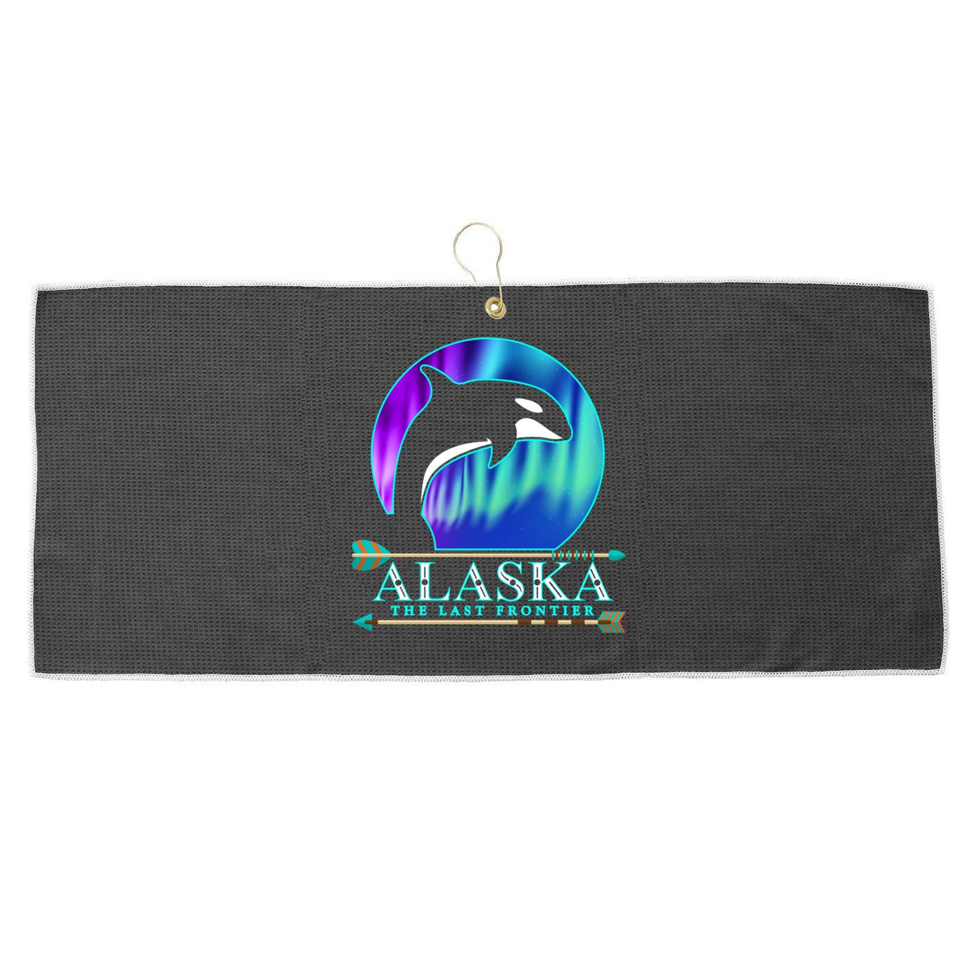 Alaska State Pride Alaska Northern Lights Alaskan Orca Whale Large Microfiber Waffle Golf Towel