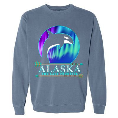 Alaska State Pride Alaska Northern Lights Alaskan Orca Whale Garment-Dyed Sweatshirt
