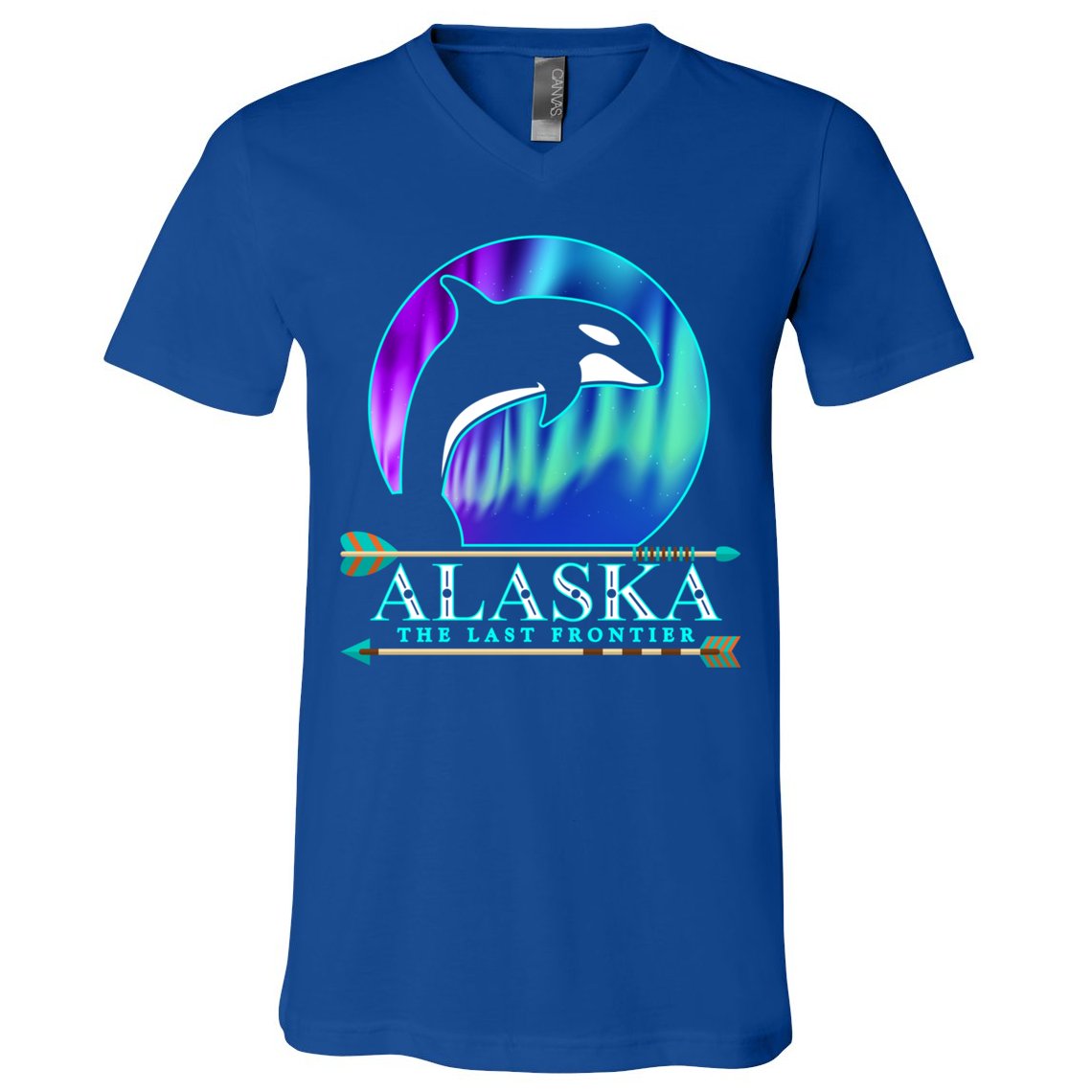 Alaska State Pride Alaska Northern Lights Alaskan Orca Whale V-Neck T-Shirt