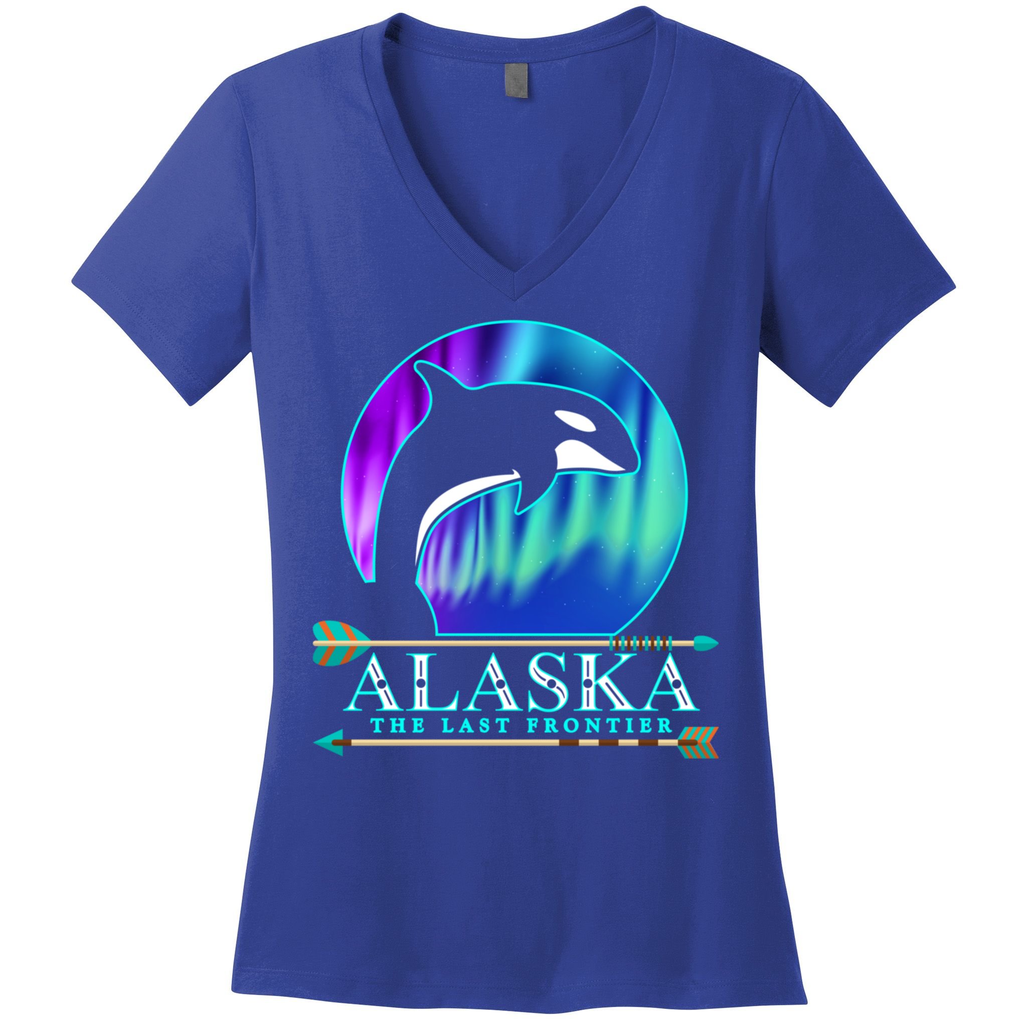 Alaska State Pride Alaska Northern Lights Alaskan Orca Whale Women's V-Neck T-Shirt