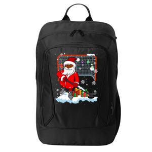 Afro Santa Playing Hockey Xmas Black Afro Hockey Player Gift City Backpack