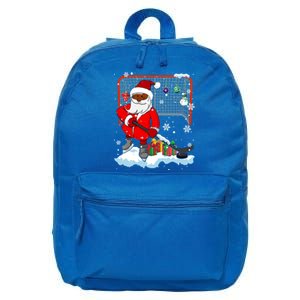 Afro Santa Playing Hockey Xmas Black Afro Hockey Player Gift 16 in Basic Backpack