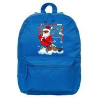 Afro Santa Playing Hockey Xmas Black Afro Hockey Player Gift 16 in Basic Backpack