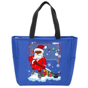 Afro Santa Playing Hockey Xmas Black Afro Hockey Player Gift Zip Tote Bag