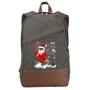 Afro Santa Playing Hockey Xmas Black Afro Hockey Player Gift Cotton Canvas Backpack