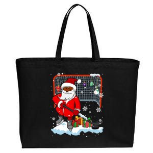 Afro Santa Playing Hockey Xmas Black Afro Hockey Player Gift Cotton Canvas Jumbo Tote